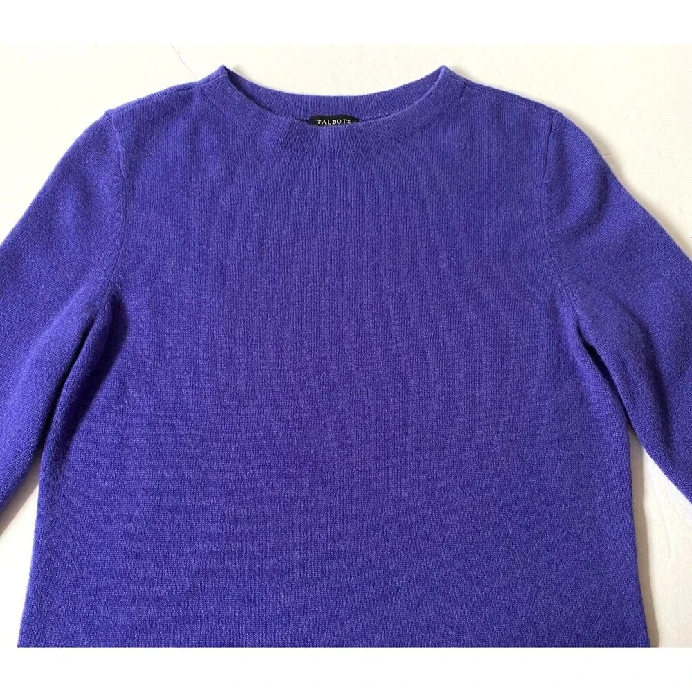 Talbots Pure Cashmere Sweater Womens Size Small Dark Periwinkle 3/4 Sleeves - Picture 3 of 10